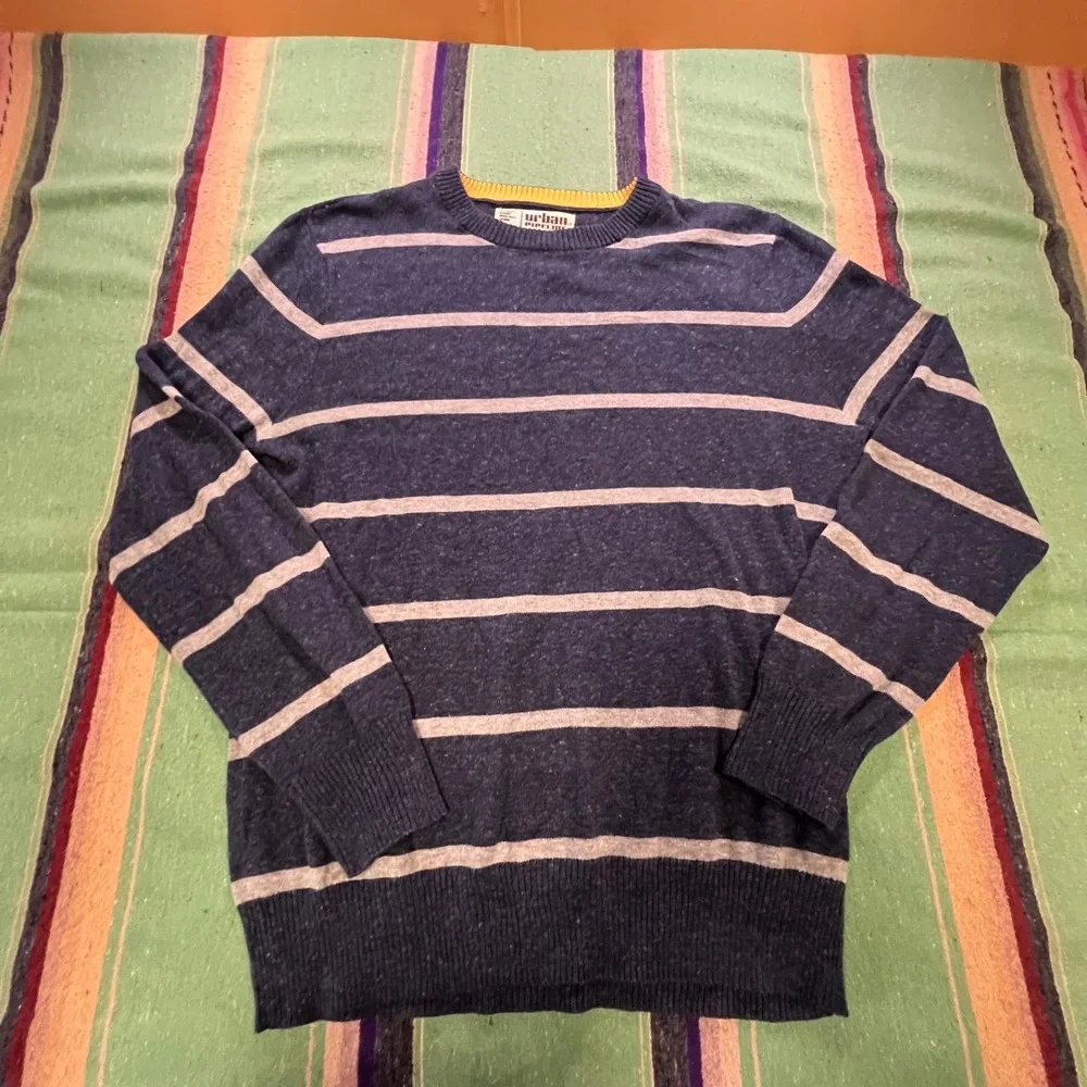 Urban Pipeline Sweater Mens Medium Blue Gray Striped Crewneck Cotton Blend Knit